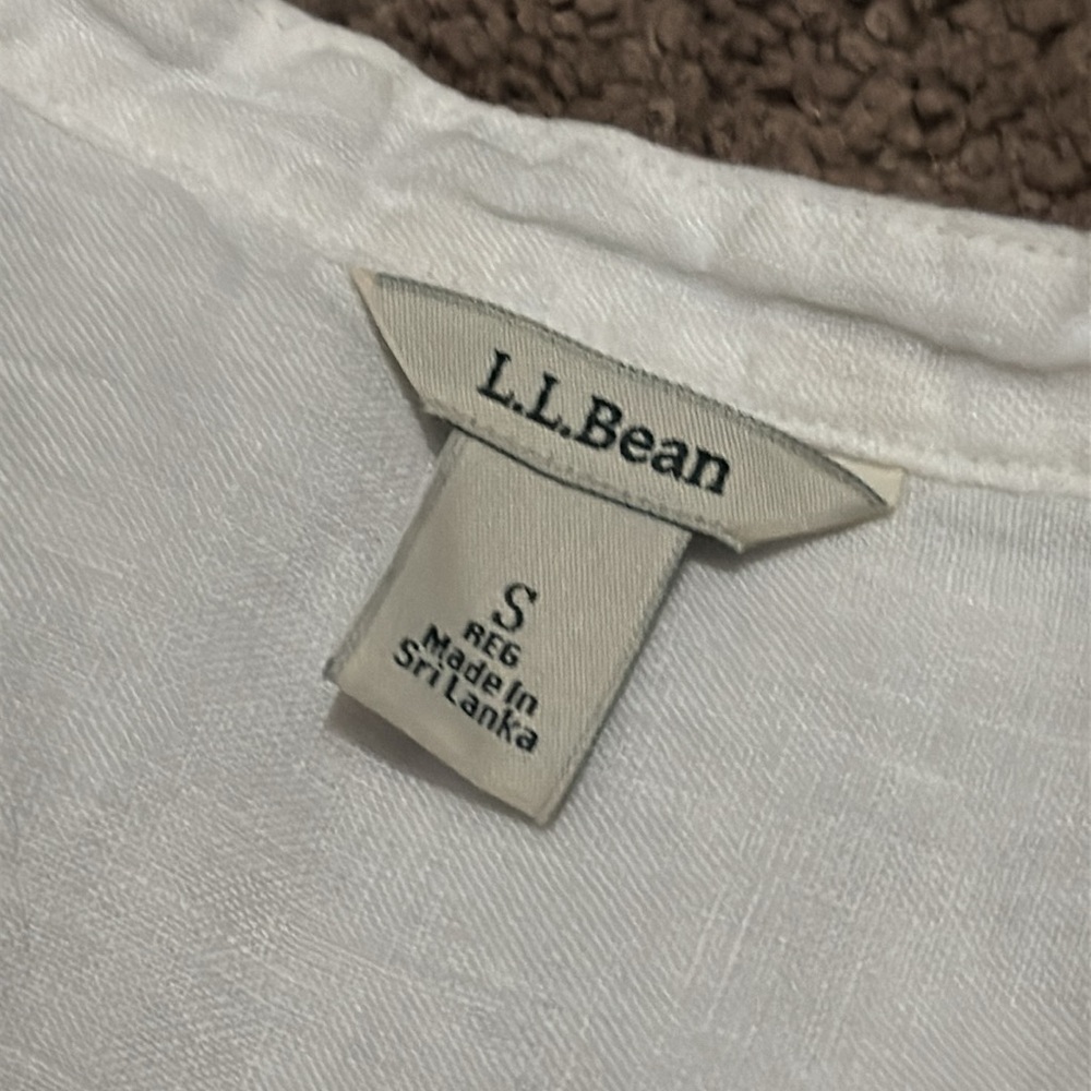 L.L. Bean 100% Linen Tunic Blouse-Sz S-White-V Neck Detail-Pop Over Style-EUC - Picture 11 of 16